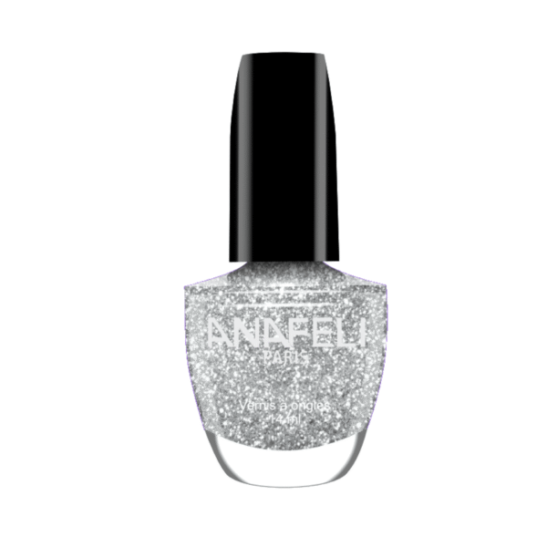 Vernis à ongles pailleté argenté – Anafeli Paris 14ml top coat transparent